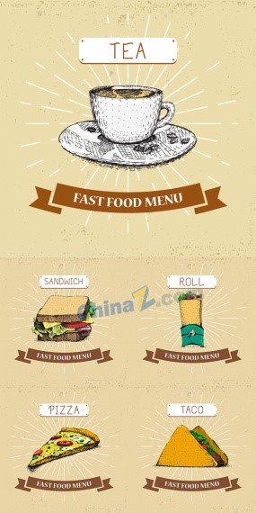 西式快餐手绘矢量素材